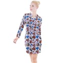 Full Color Flash Tattoo Patterns Button Long Sleeve Dress View1