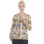 Seamless Pattern With Flower Bird Casual Zip Up Jacket