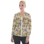 Seamless Pattern With Flower Bird Velvet Zip Up Jacket