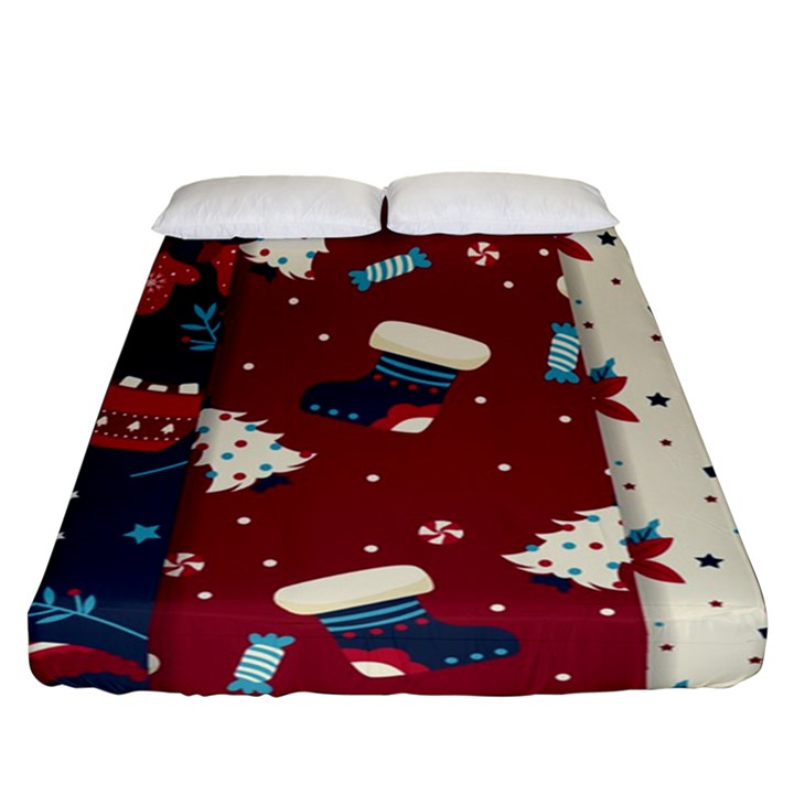 Flat Design Christmas Pattern Collection Art Fitted Sheet (Queen Size)