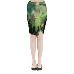 Aurora Borealis In Sky Over Forest Midi Wrap Pencil Skirt