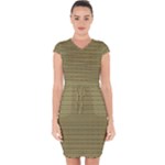 Golden Striped Decorative Pattern Capsleeve Drawstring Dress 