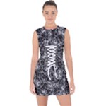 Creepy Head Mask Motif Random Pattern Lace Up Front Bodycon Dress