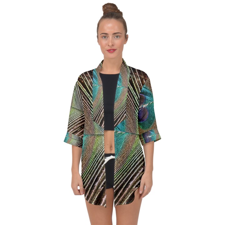 Peacock Open Front Chiffon Kimono