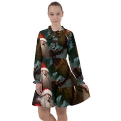 A Santa Claus Standing In Front Of A Dragon Low All Frills Chiffon Dress