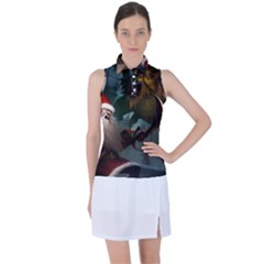 A Santa Claus Standing In Front Of A Dragon Low Women s Sleeveless Polo Tee