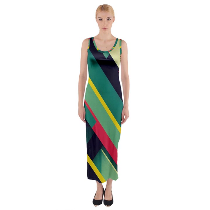 Pattern Abstract Geometric Design Fitted Maxi Dress
