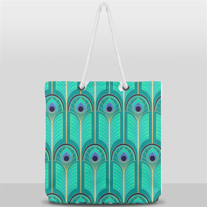Gradient Art Deco Pattern Design Full Print Rope Handle Tote (Large)