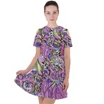 Abstract intarsio Short Sleeve Shoulder Cut Out Dress 