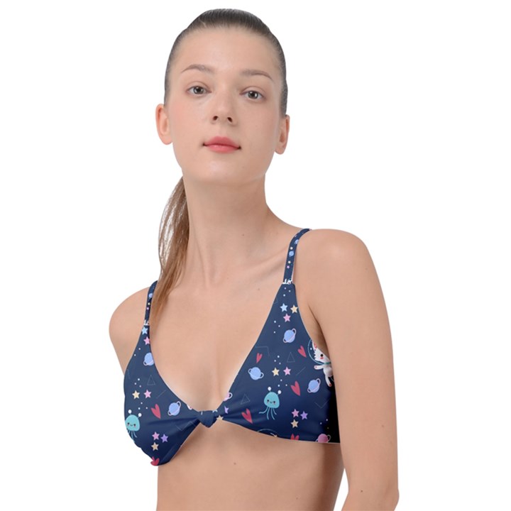 Cute-astronaut-cat-with-star-galaxy-elements-seamless-pattern Knot Up Bikini Top