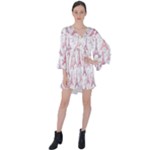 Eiffel Tower Pattern Wallpaper V-Neck Flare Sleeve Mini Dress