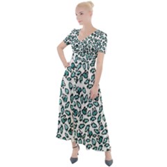 Art T- Shirt Bunnies And Carrots Pattern In Easter Blues T- Shirt Button Up Short Sleeve Maxi Dress