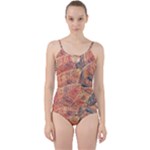 Leaves Pattern Abstract Circles Dots Ornament Cut Out Top Tankini Set