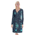 Sci Fi Computer Screen Long Sleeve Velvet Front Wrap Dress