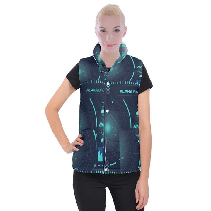 Sci Fi Computer Screen Women s Button Up Vest