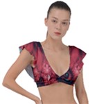 Fractal Spiral Vortex Pattern Art Digital Plunge Frill Sleeve Bikini Top