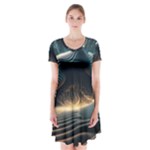 Ai Generated Swirl Space Design Fractal Light Short Sleeve V-neck Flare Dress