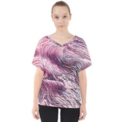 Abstract Pink Ocean Waves V-neck Dolman Drape Top