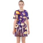 Whimsical Forest Mushroom Sixties Short Sleeve Mini Dress