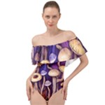 Whimsical Forest Mushroom Off Shoulder Velour Bodysuit 