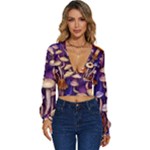 Whimsical Forest Mushroom Long Sleeve Deep-V Velour Top