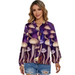 Whimsical Forest Mushroom Women s Long Sleeve Button Down Shirt