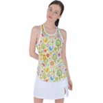 Nature Doodle Art Trees Birds Owl Children Pattern Multi Colored Racer Back Mesh Tank Top