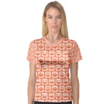 Coral And White Owl Pattern V-Neck Sport Mesh Tee