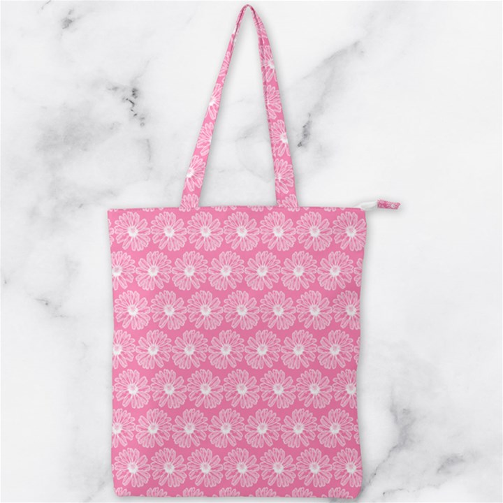 Pink Gerbera Daisy Vector Tile Pattern Double Zip Up Tote Bag
