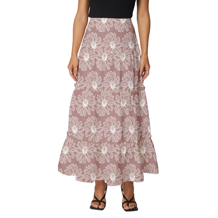 Gerbera Daisy Vector Tile Pattern Tiered Ruffle Maxi Skirt