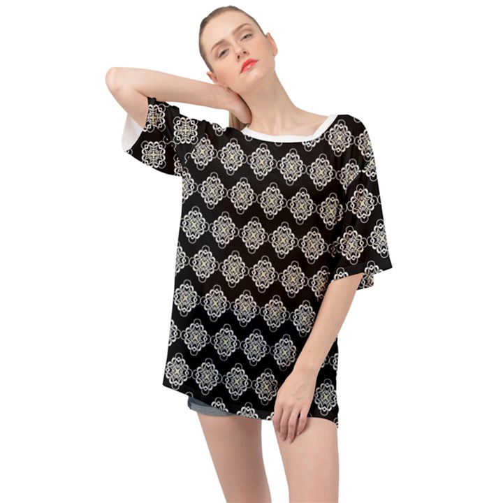 Abstract Knot Geometric Tile Pattern Oversized Chiffon Top