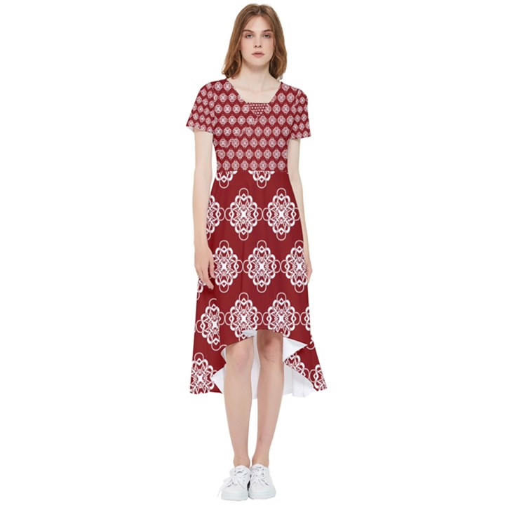 Abstract Knot Geometric Tile Pattern High Low Boho Dress