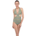 Spatula Spoon Pattern Halter Front Plunge Swimsuit
