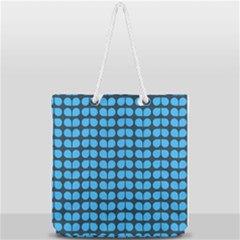 Blue Gray Leaf Pattern Full Print Rope Handle Tote (large)