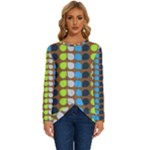 Colorful Leaf Pattern Long Sleeve Crew Neck Pullover Top