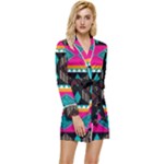 Abstract Art Pattern Design Vintage Long Sleeve Satin Robe