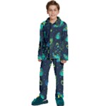 Blue Background Pattern Feather Peacock Kids  Long Sleeve Velvet Pajamas Set