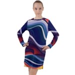 Wave Of Abstract Colors Long Sleeve Hoodie Dress