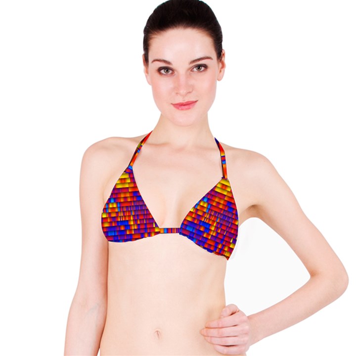 Geometric Pattern Colorful Fluorescent Background Bikini Top