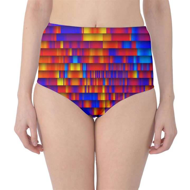 Geometric Pattern Colorful Fluorescent Background Classic High-Waist Bikini Bottoms