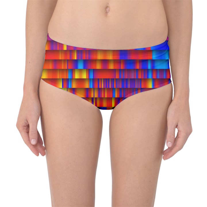 Geometric Pattern Colorful Fluorescent Background Mid-Waist Bikini Bottoms