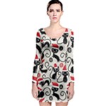 Cute Christmas Seamless Pattern Vector Long Sleeve Bodycon Dress