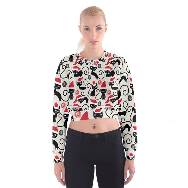 Cute Christmas Seamless Pattern Vector Cropped Sweatshirt