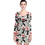 Cute Christmas Seamless Pattern Vector Long Sleeve Velvet Bodycon Dress
