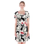 Cute Christmas Seamless Pattern Vector Short Sleeve V-neck Flare Dress