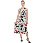 Cute Christmas Seamless Pattern Vector Midi Tie-Back Chiffon Dress