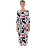 Cute Christmas Seamless Pattern Vector Quarter Sleeve Midi Bodycon Dress