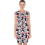 Cute Christmas Seamless Pattern Vector Capsleeve Drawstring Dress 