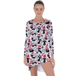Cute Christmas Seamless Pattern Vector Asymmetric Cut-Out Shift Dress