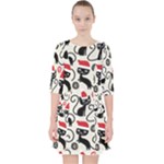 Cute Christmas Seamless Pattern Vector Quarter Sleeve Pocket Dress